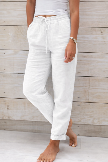 Pantaloni Cristina din bumbac și cânepă - Talie elastică confortabilă