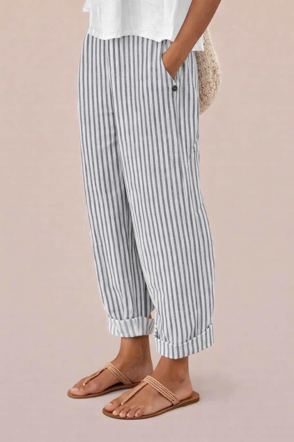 Pantaloni cu dungi Cristina – Bumbac și in respirabil pentru confort optim