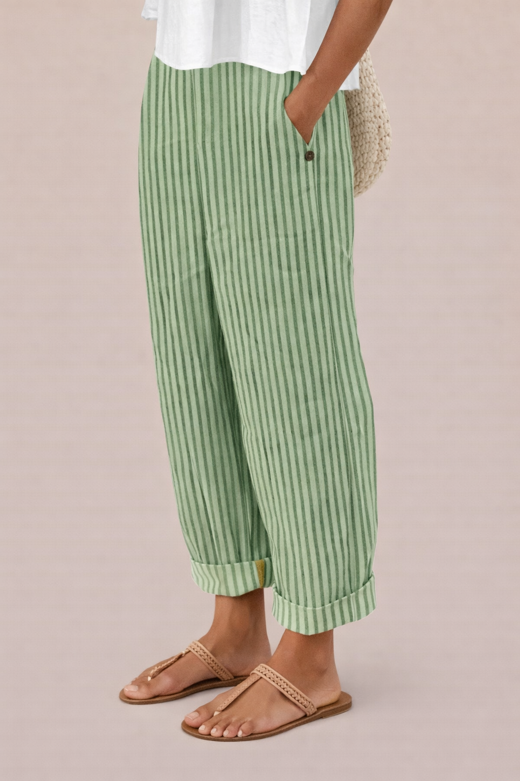 Pantaloni cu dungi Cristina – Bumbac și in respirabil pentru confort optim