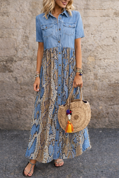 Rochie maxi cu imprimeu boho Cristina Gore, fustă leagăn de vară
