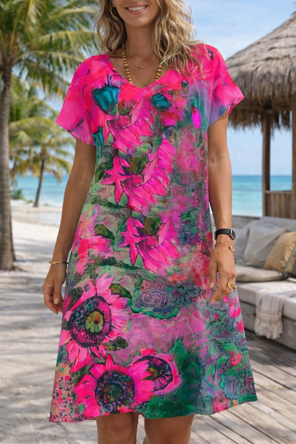 Rochie midi cu decolteu în V și imprimeu floral de Cristina Gore