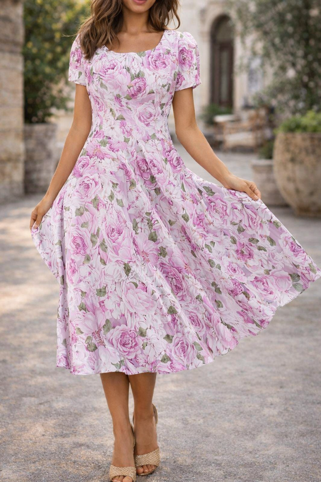 Rochie de vară Cristina Gore cu imprimeu floral și zi de zi