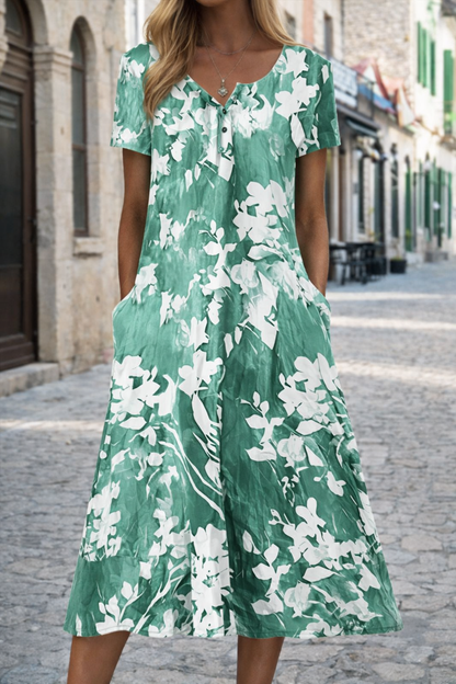 Rochie artistică cu imprimeu 3D de Cristina Gore, cu mânecă scurtă