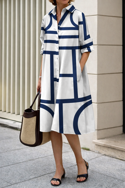 Rochie-cămașă Cristina Gore cu imprimeu geometric modern