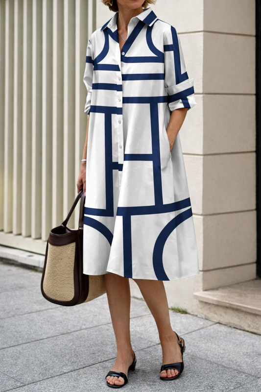 Rochie-cămașă Cristina Gore cu imprimeu geometric modern
