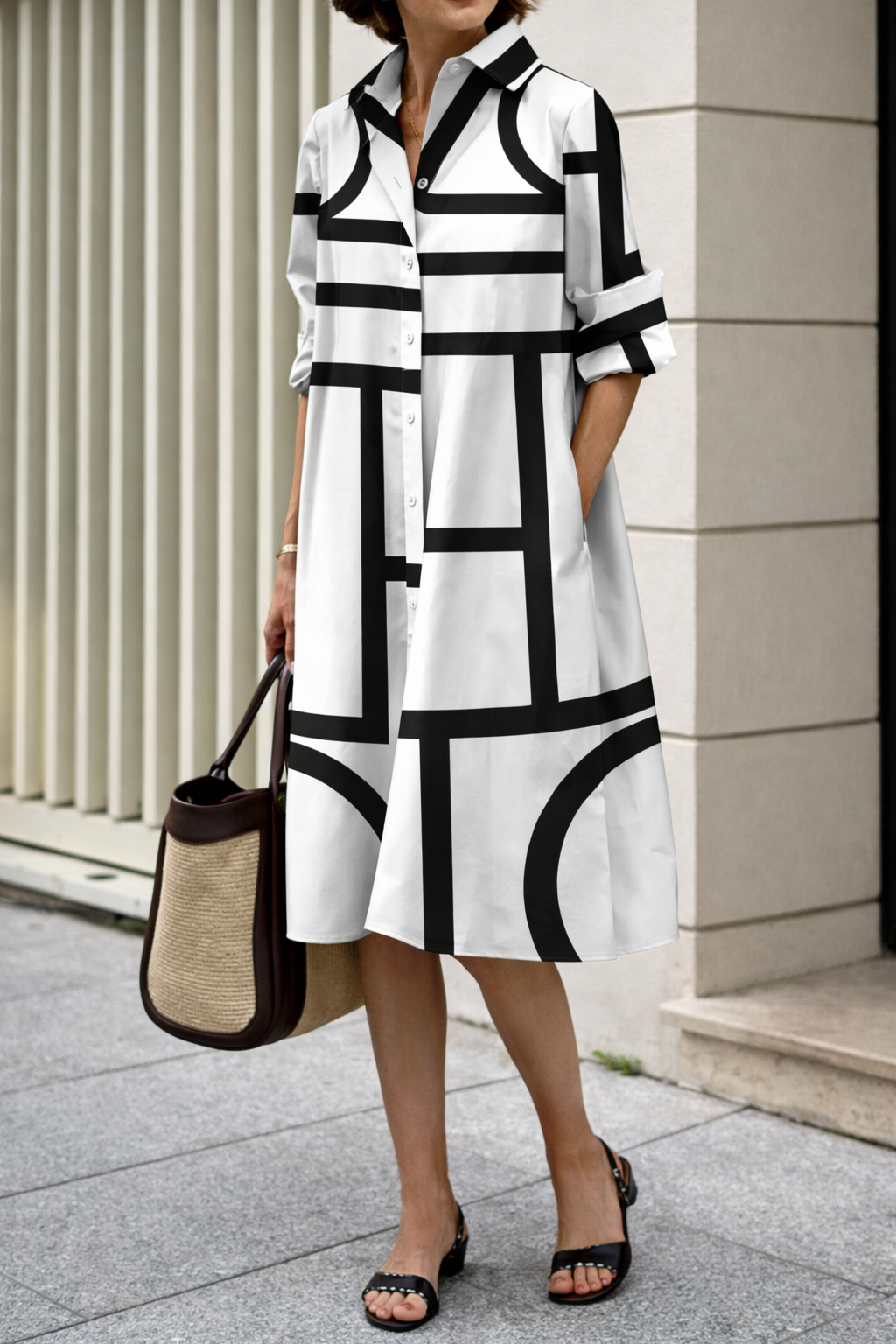 Rochie-cămașă Cristina Gore cu imprimeu geometric modern