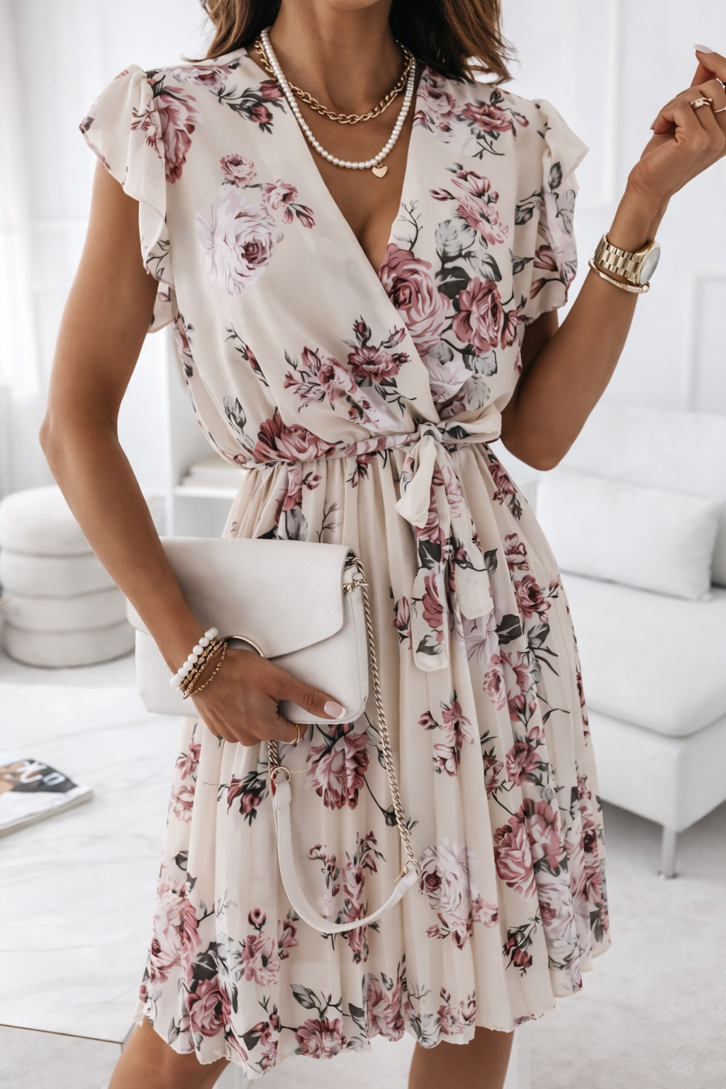 Rochie midi plisată cu imprimeu floral de Cristina Gore