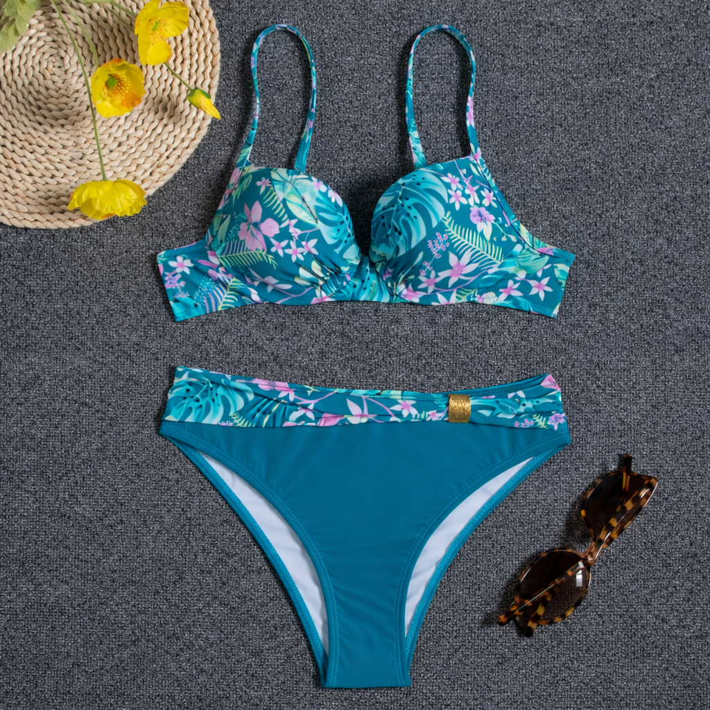 Set bikini Cristina Gore cu imprimeu floral și spate decolteu