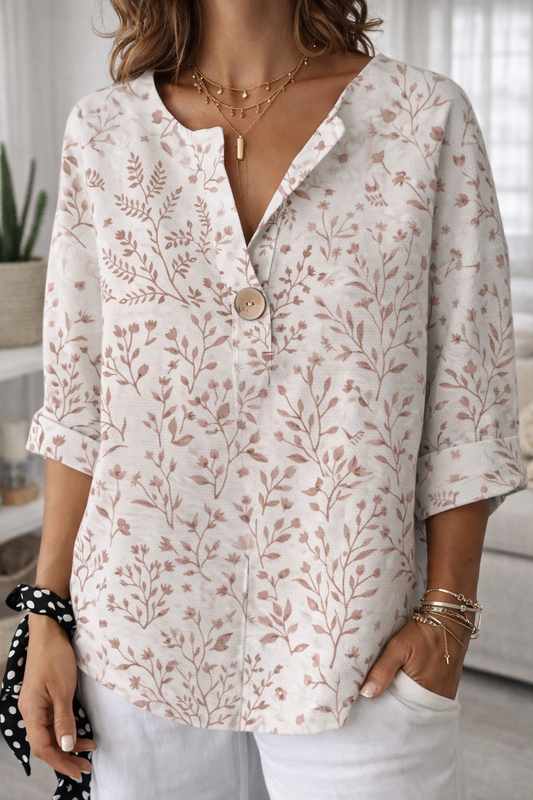 Top casual cu imprimeu floral și decolteu în V cu nasturi Cristina Gore
