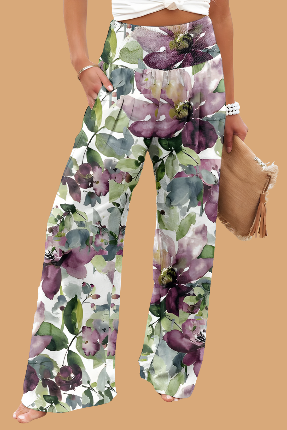 Pantaloni Cristina cu croi larg - Amestec de in imprimat