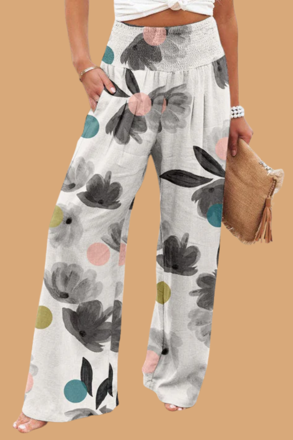 Pantaloni Cristina cu croi larg - Amestec de in imprimat
