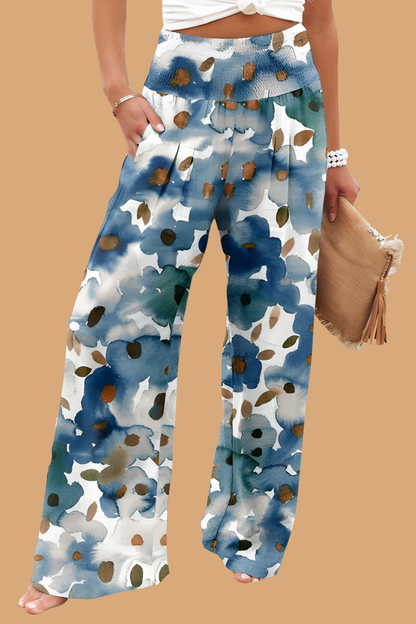 Pantaloni Cristina cu croi larg - Amestec de in imprimat