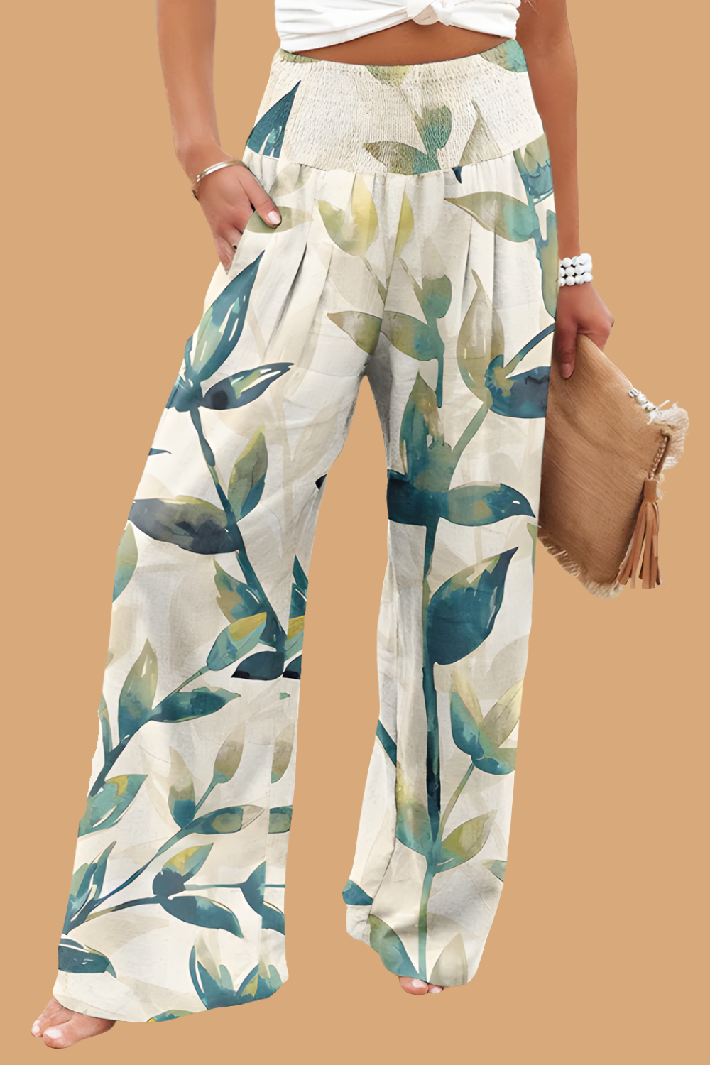 Pantaloni Cristina cu croi larg - Amestec de in imprimat