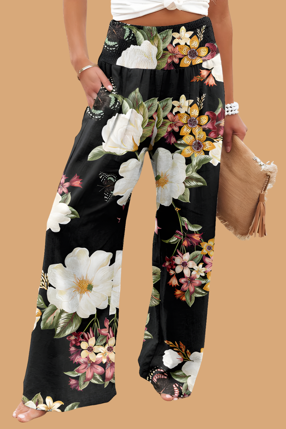 Pantaloni Cristina cu croi larg - Amestec de in imprimat