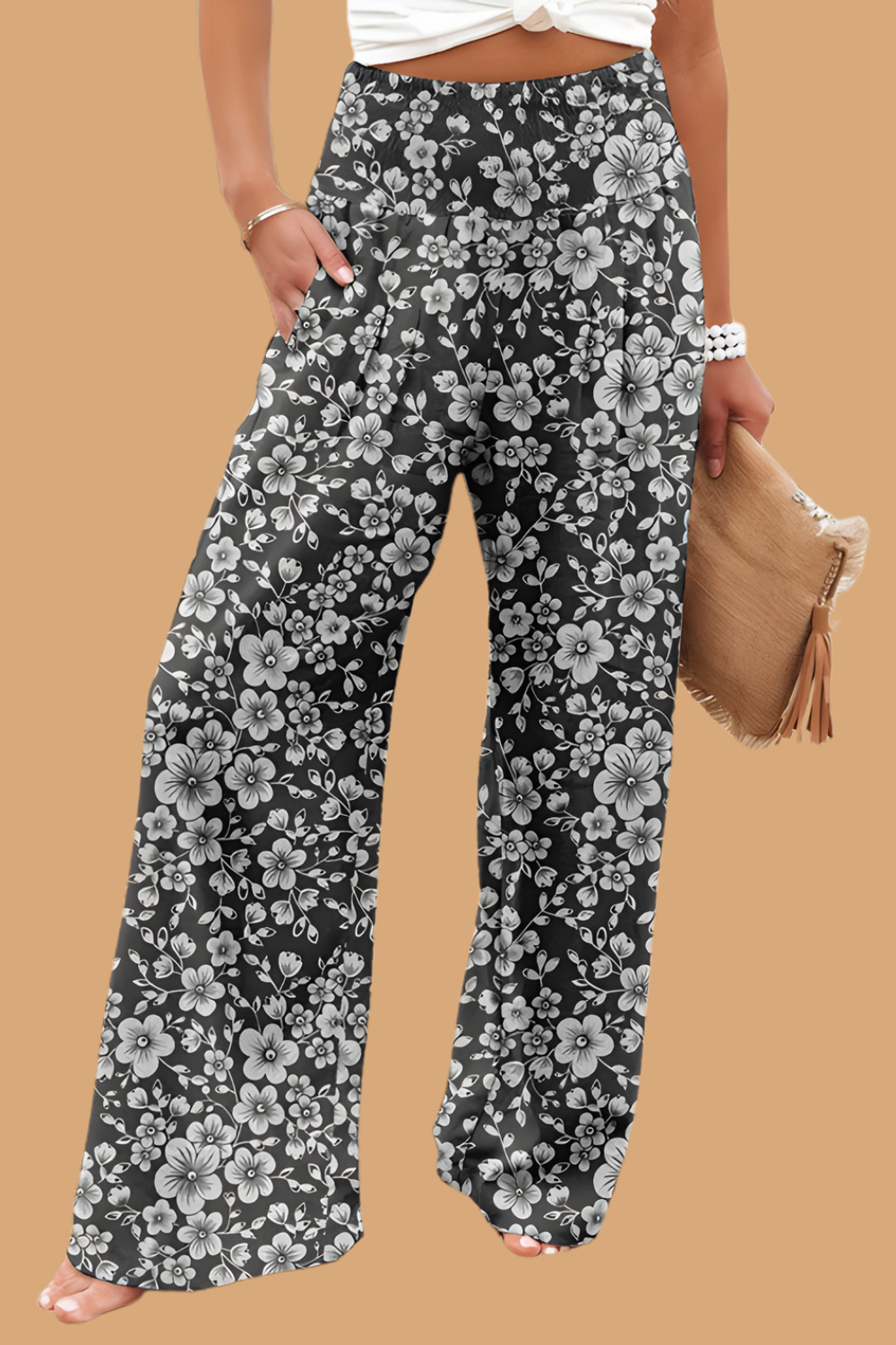 Pantaloni Cristina cu croi larg - Amestec de in imprimat