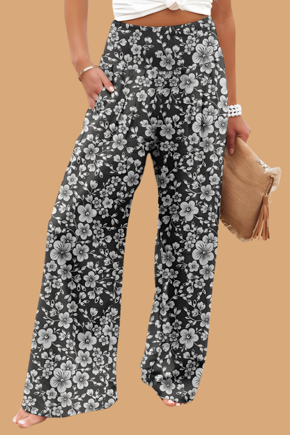 Pantaloni Cristina cu croi larg - Amestec de in imprimat