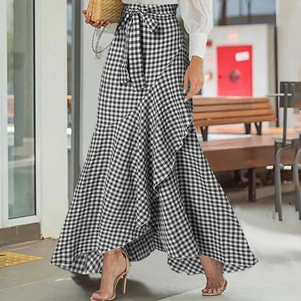 Plaid Ruffle Maxi Skirt by Cristina Gore