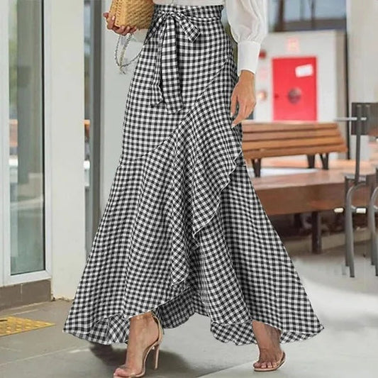 Plaid Ruffle Maxi Skirt by Cristina Gore