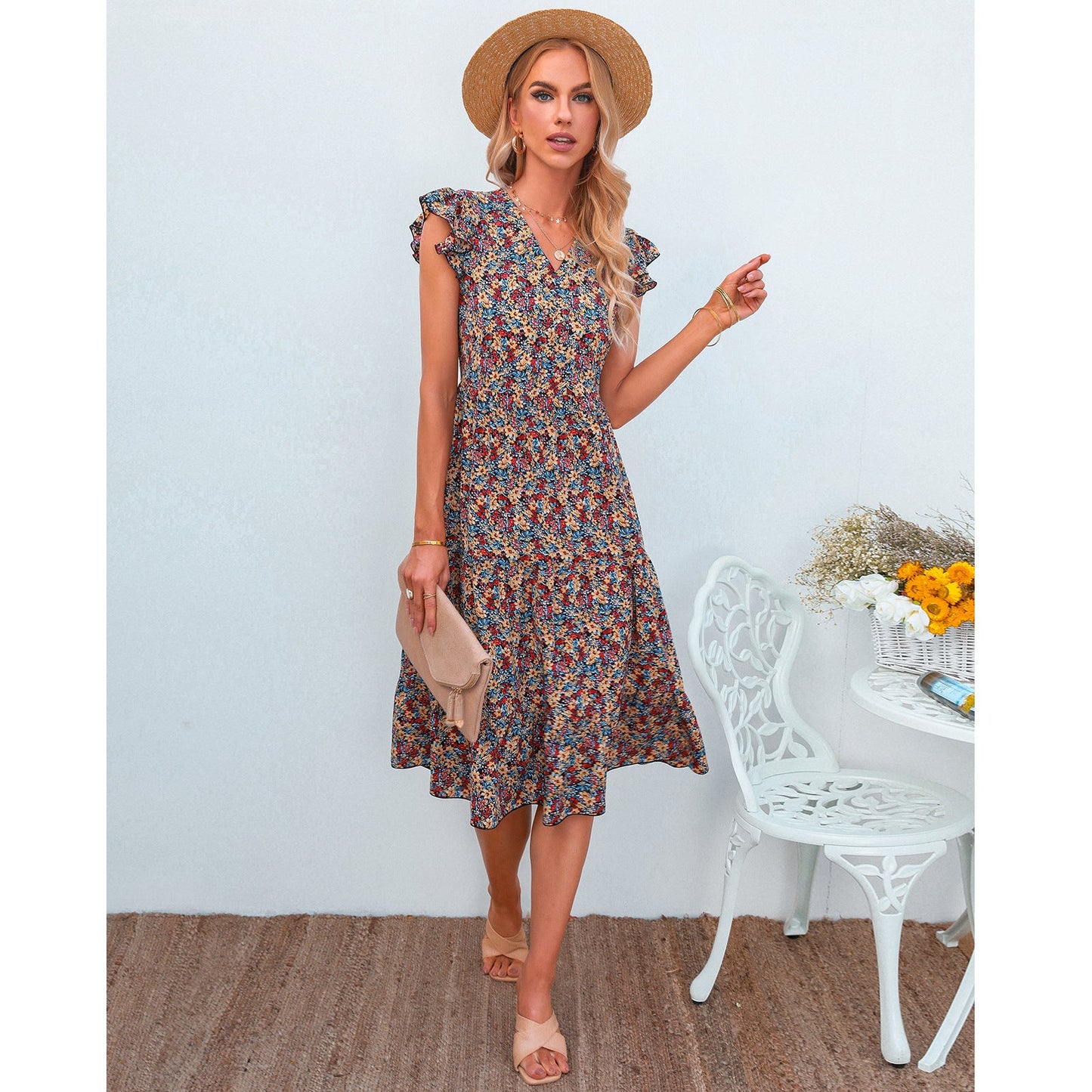 Rochie midi elegantă cu imprimeu floral de Cristina Gore