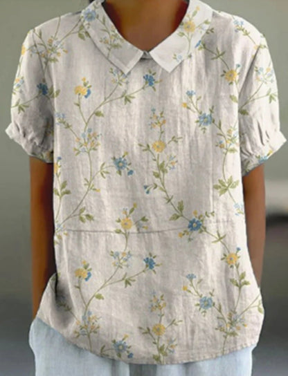 Top cu guler rotund imprimat Cristina - Model floral delicat