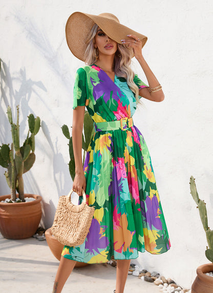 Rochie midi de vară cu imprimeu floral vibrant Cristina Gore