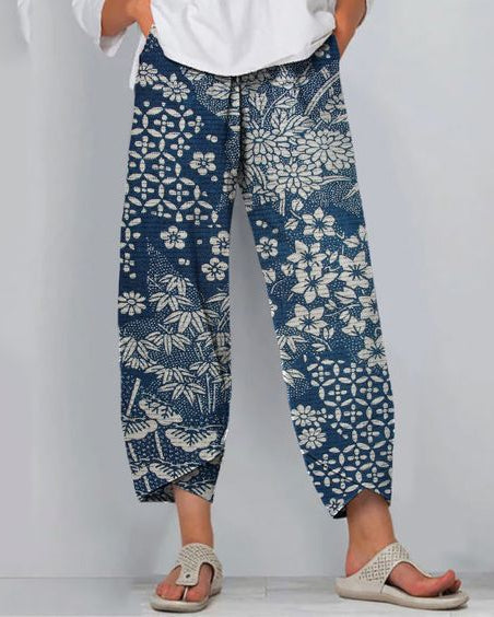 Pantaloni artistici din in cu model 3D Cristina Gore