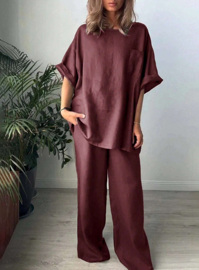 Set Cristina pentru femei cu guler rotund - mâneci tip aripi de liliac