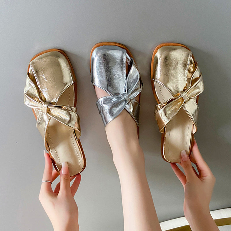 Papuci Cristina cu vârf pătrat - Balerini metalici confortabili