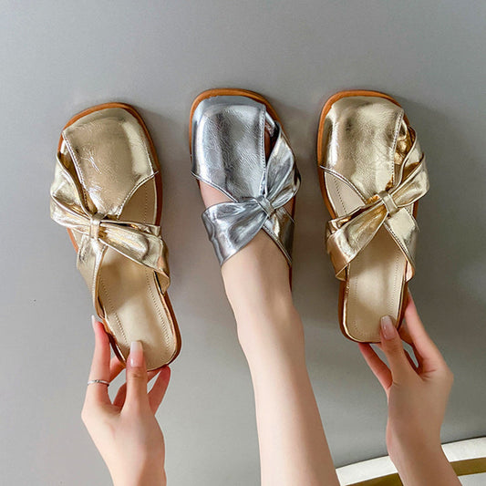 Papuci Cristina cu vârf pătrat - Balerini metalici confortabili