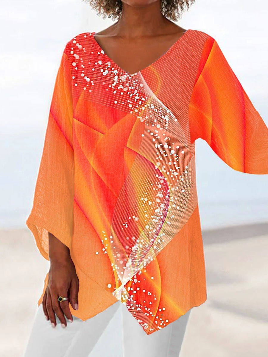 Top Cristina cu imprimeu 3D și decolteu în V - Inspirat din natură