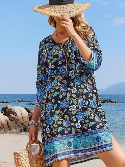 Rochie mini cu ciucuri și imprimeu floral boho Cristina Gore