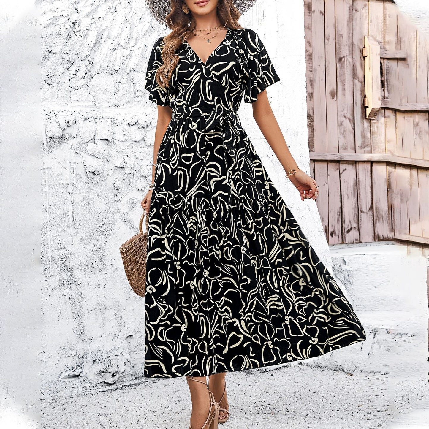 Rochie midi cu mânecă scurtă și imprimeu floral Cristina Gore