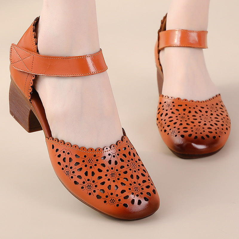 Sandale din piele Cristina - Stil confortabil cu vârf decupat