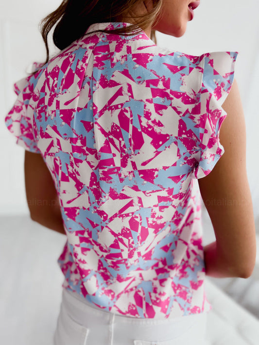 Bluză vibrantă cu volane și decolteu în V de Cristina Gore