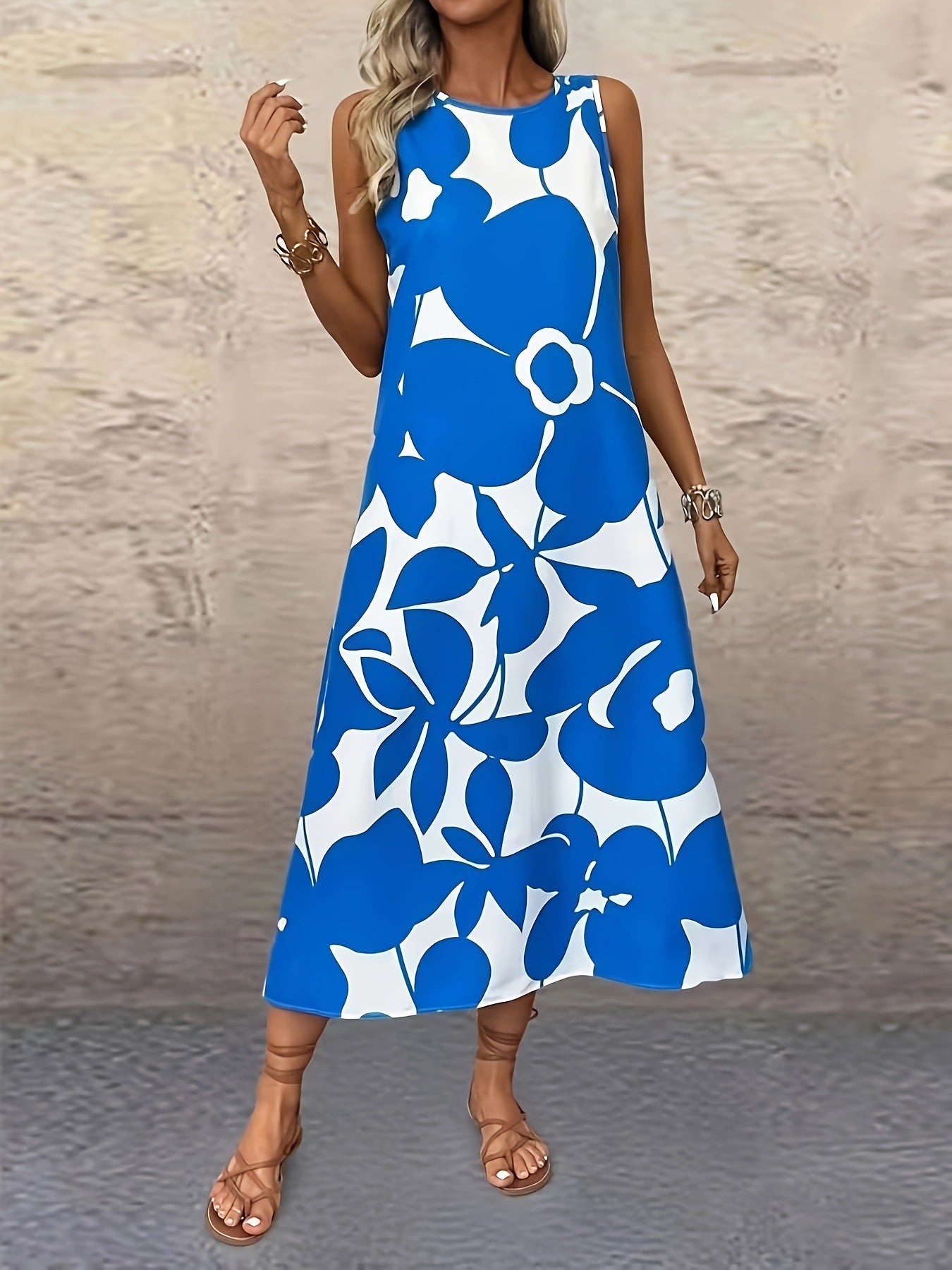 Rochie de vară fără mâneci cu imprimeu floral îndrăzneț Cristina Gore