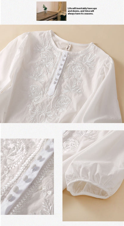 Top din in brodat Cristina - Decolteu rotund vintage