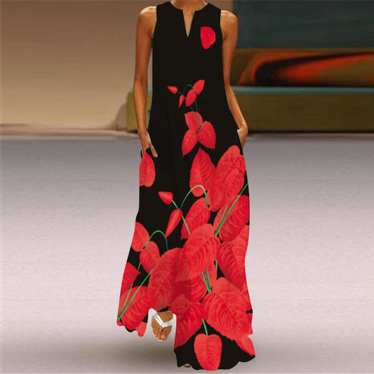 Rochie maxi cu imprimeu vibrant Cristina Gore, fără mâneci