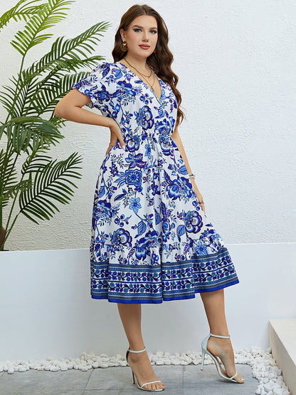Rochie midi cu decolteu în V și imprimeu floral de Cristina Gore