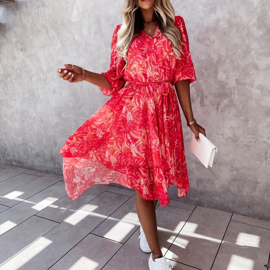 Rochie midi neregulată cu imprimeu floral Cristina Gore