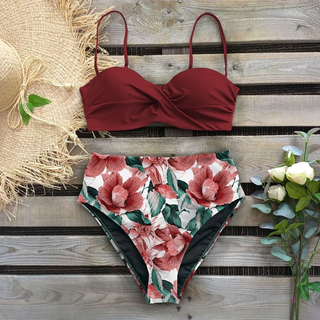 Bikini cu talie înaltă și imprimeu floral de Cristina Gore
