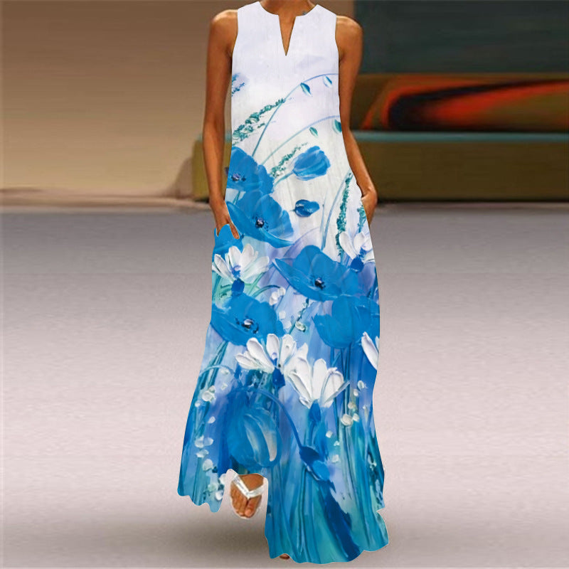 Rochie maxi cu imprimeu vibrant Cristina Gore, fără mâneci
