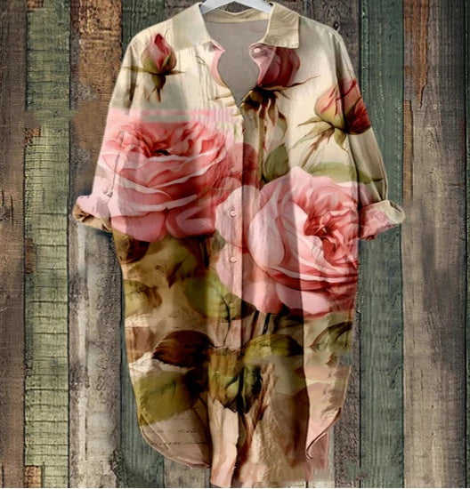 Rochie cardigan Cristina cu imprimeu floral 3D - Mâneci lungi