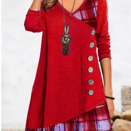 Rochie Cristina cu imprimeu petic - Mâneci lungi - Stil îndrăzneț