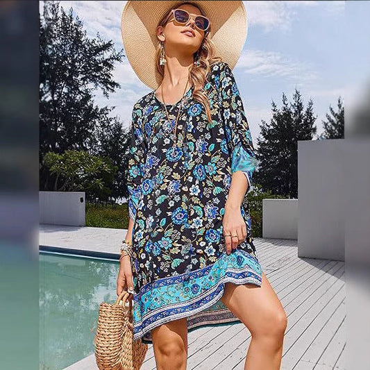 Rochie mini cu ciucuri și imprimeu floral boho Cristina Gore
