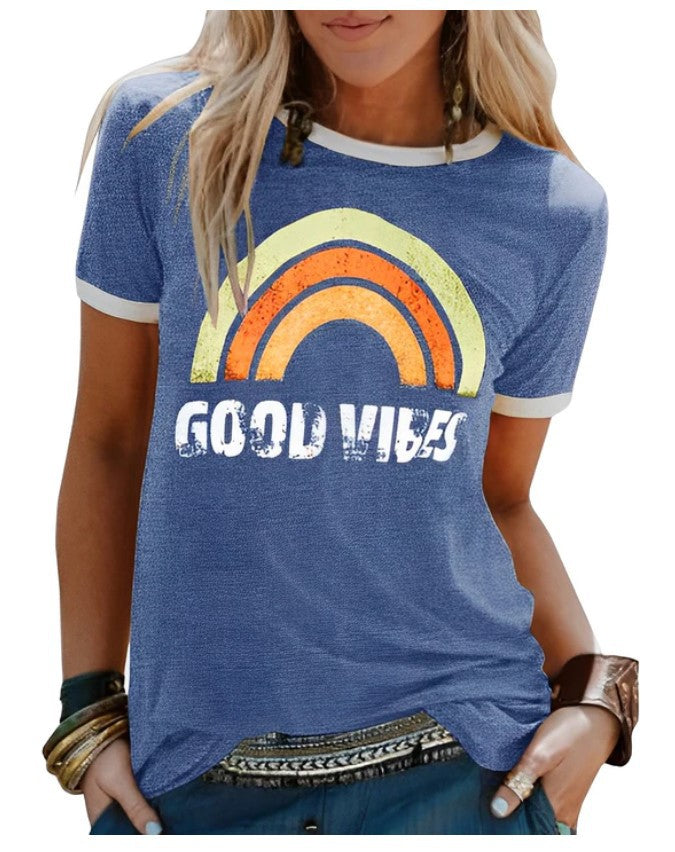 Tricou Cristina Good Vibes - Stil retro cu imprimeu