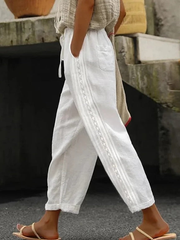 Pantaloni eleganți crop din bumbac și in, Cristina Gore