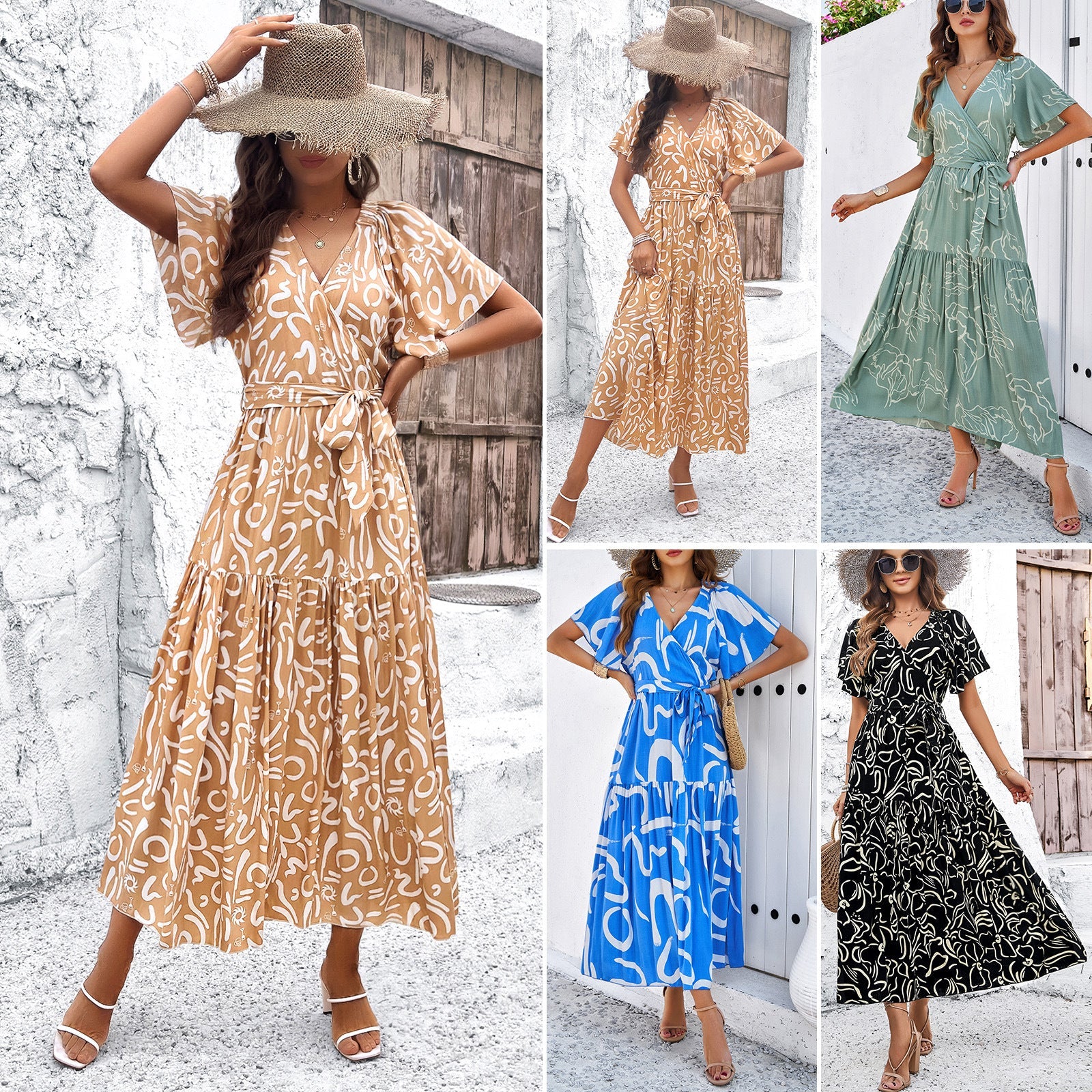Chic Geometric Cristina Gore Short Sleeve Midi Dress