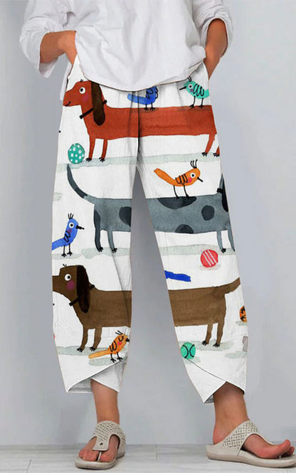 Pantaloni artistici din in cu model 3D Cristina Gore