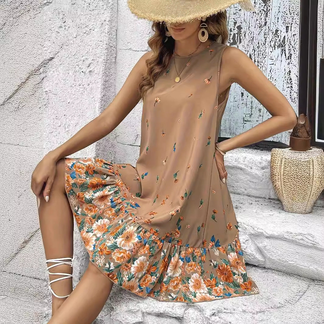 Rochie kaki fără mâneci cu imprimeu floral de Cristina Gore