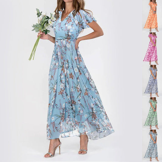 Rochie maxi florală Cristina - Eleganță de vară cu volane
